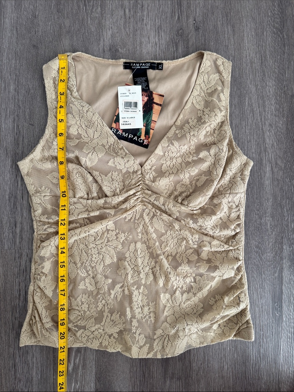 NWT Rampage Beige Lace V-Neck Ruched Camisole - Picture 7 of 7